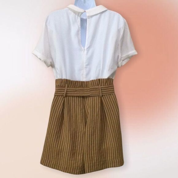 Feel In Apparel Belted Romper Khaki and‎ White Size L NWOT - Picture 5 of 12